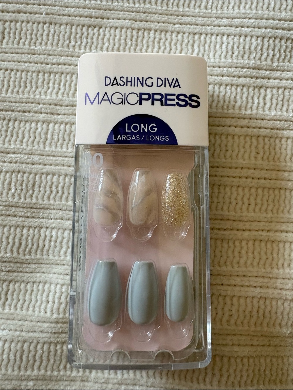 Dashing Diva MagicPress Long Press-On Nails in Light Gray with Gold Accent